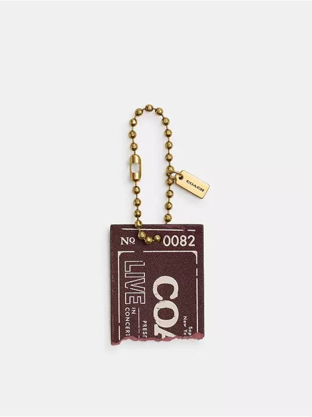 Coach Leather Ticket Charm w/ Gold Bead Chain